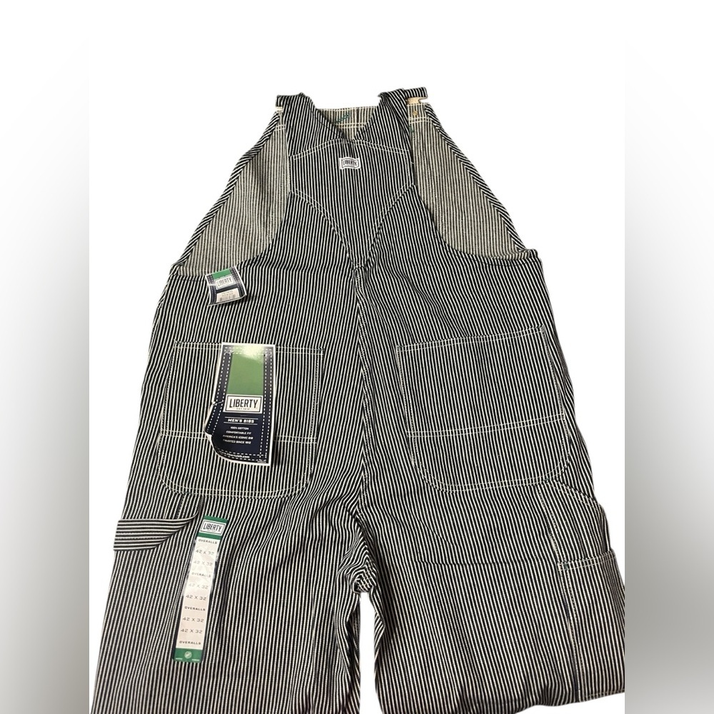 NWT Liberty Hickory Stripe Bib Overalls Dark Blue and White Striped Sz 42x32 - Picture 5 of 9